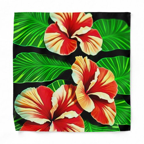 Colorful Tropical Leaves and Hibiscus Flowers  Bandana