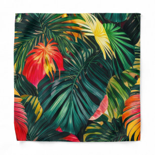 Colorful Tropical Leaves and Hibiscus Flowers Bandana