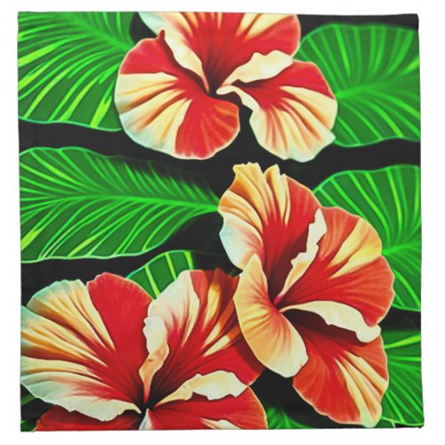 Colorful Tropical Leaves and Hibiscus Flowers  Cloth Napkin