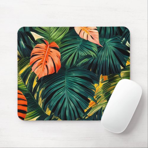 Colorful Tropical Leaves and Hibiscus Flowers  Mouse Pad