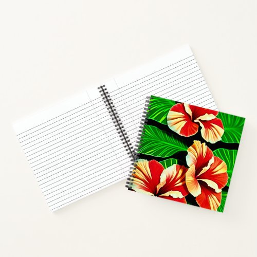 Colorful Tropical Leaves and Hibiscus Flowers  Notebook