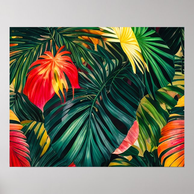 Colorful Tropical Leaves and Hibiscus Flowers | Poster (Front)