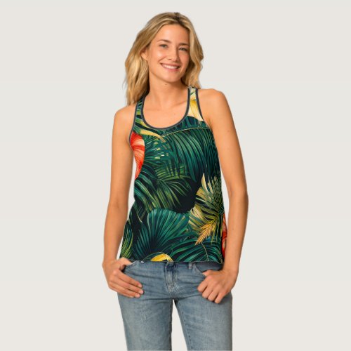 Colorful Tropical Leaves and Hibiscus Flowers  Tank Top