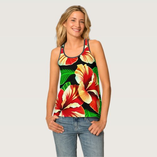 Colorful Tropical Leaves and Hibiscus Flowers  Tank Top