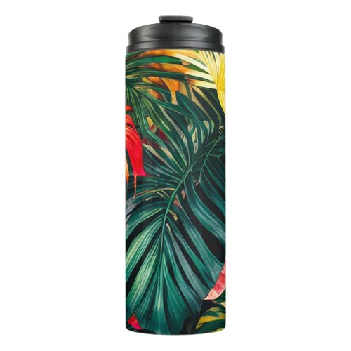 Colorful Tropical Leaves and Hibiscus Flowers  Thermal Tumbler