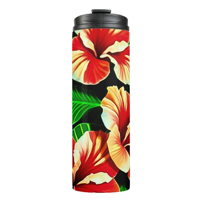 Colorful Tropical Leaves and Hibiscus Flowers | Thermal Tumbler (Front)