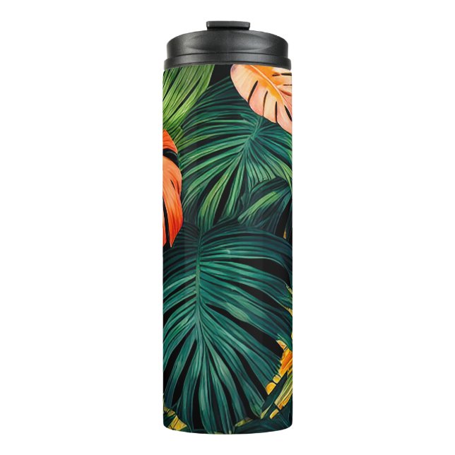 Colorful Tropical Leaves and Hibiscus Flowers | Thermal Tumbler (Front)