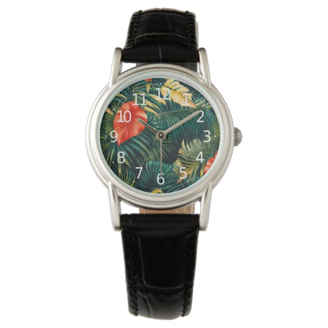 Colorful Tropical Leaves and Hibiscus Flowers | Watch (Front)