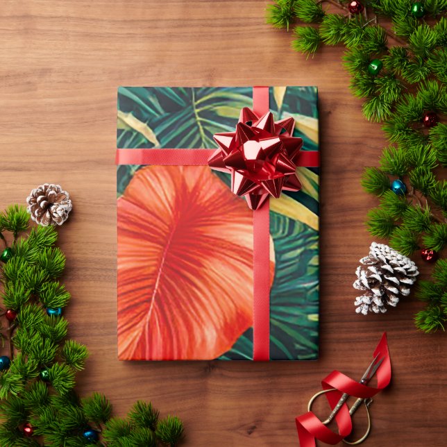 Colorful Tropical Leaves and Hibiscus Flowers | Wrapping Paper (Holiday Gift)