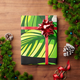 Colorful Tropical Leaves and Hibiscus Flowers   Wrapping Paper