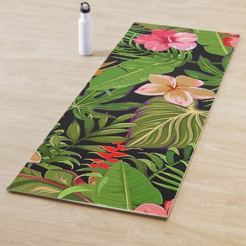 Colorful Tropical Leaves and Hibiscus Flowers  Yoga Mat