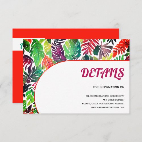 Colorful tropical leaves arch maximalist wedding enclosure card