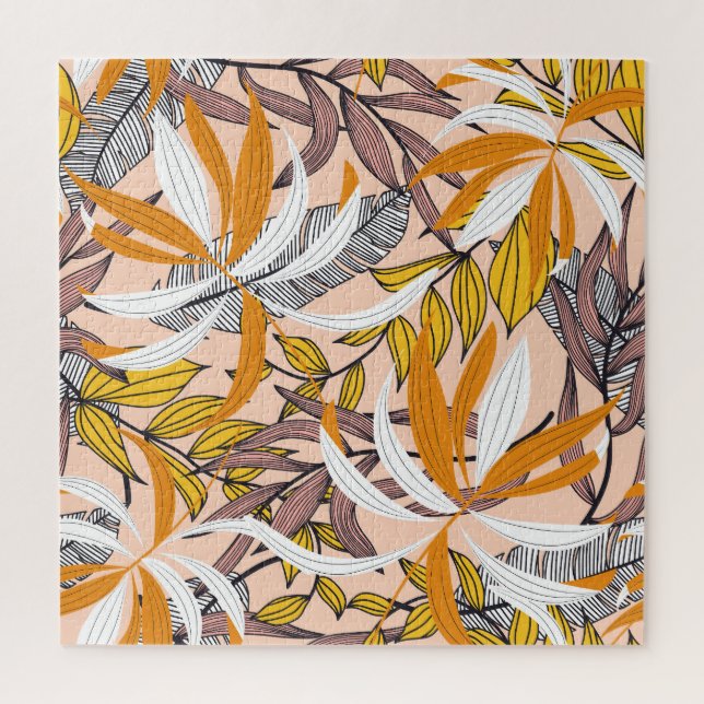Colorful tropical leaves, beige background pattern jigsaw puzzle (Vertical)