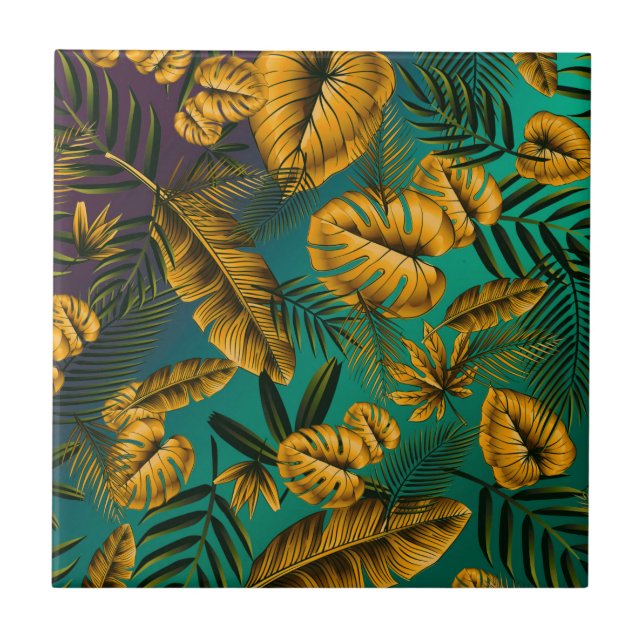 Colorful Tropical Leaves Ceramic Tile (Front)