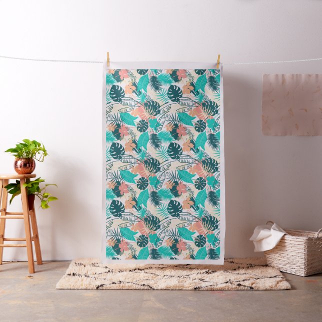 Colorful tropical leaves collage fabric (In Situ)