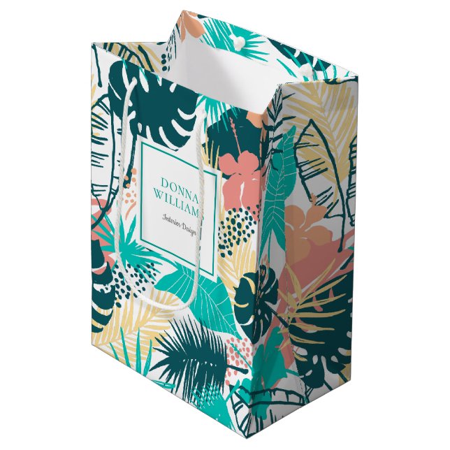 Colorful tropical leaves collage medium gift bag (Front Angled)