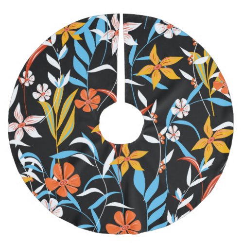 Colorful tropical leaves dark background pattern brushed polyester tree skirt