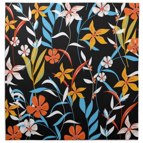 Colorful tropical leaves dark background pattern cloth napkin