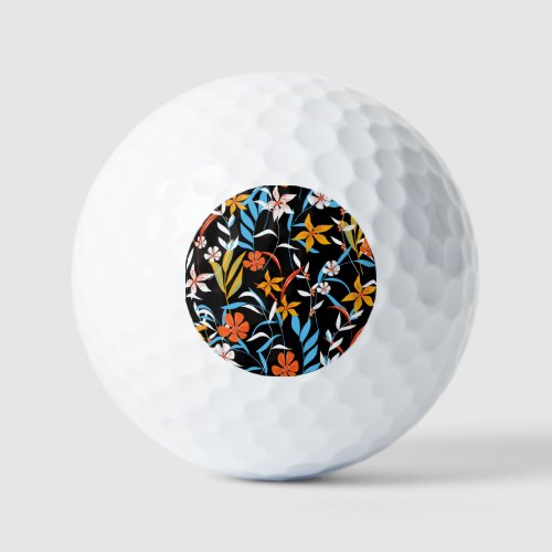 Colorful tropical leaves dark background pattern golf balls