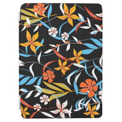 Colorful tropical leaves dark background pattern iPad air cover