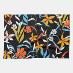 Colorful tropical leaves: dark background pattern kitchen towel