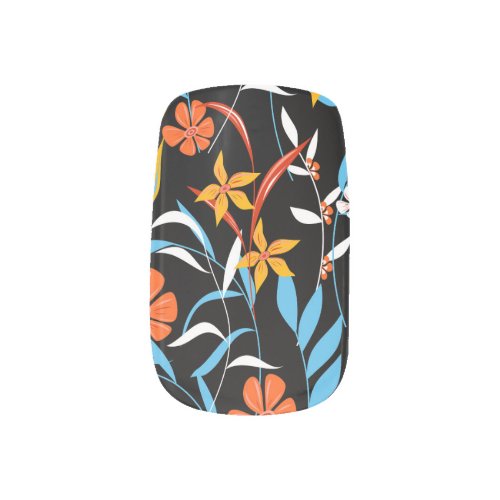 Colorful tropical leaves dark background pattern minx nail art