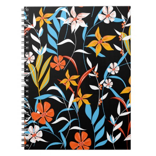 Colorful tropical leaves dark background pattern notebook