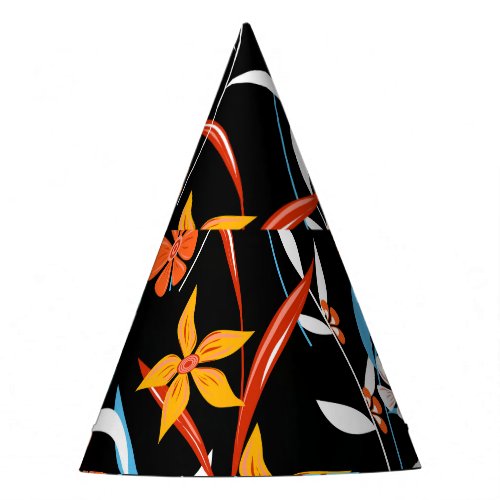 Colorful tropical leaves dark background pattern party hat
