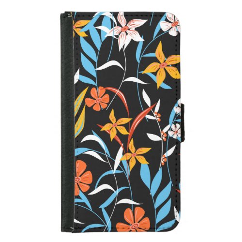 Colorful tropical leaves dark background pattern samsung galaxy s5 wallet case