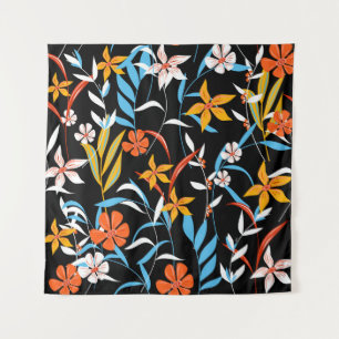 Colorful tropical leaves: dark background pattern tapestry