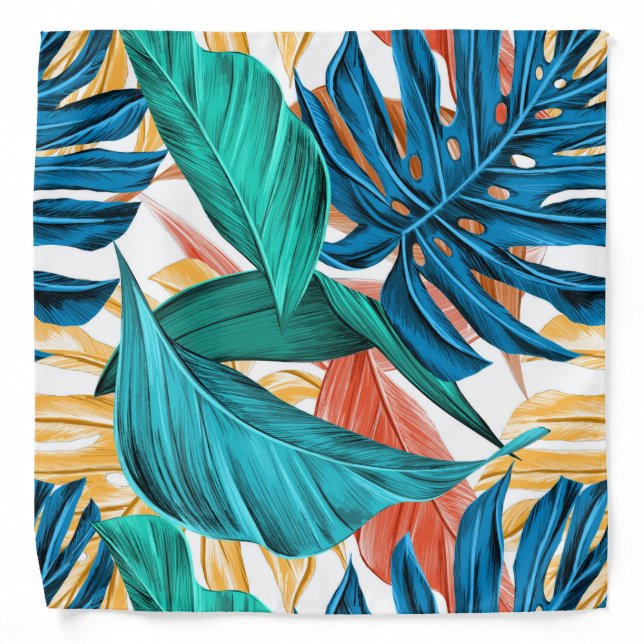 Colorful tropical leaves, exotic pattern design, bandana (Front)
