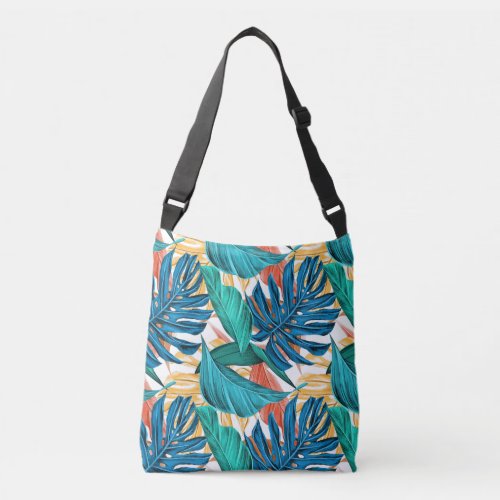 Colorful tropical leaves exotic pattern design crossbody bag