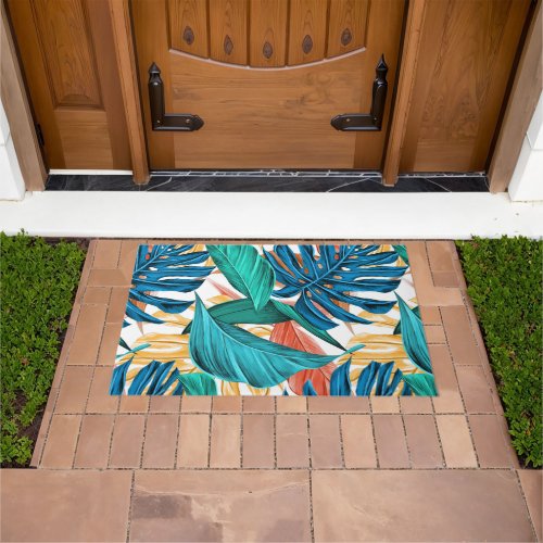 Colorful tropical leaves exotic pattern design doormat