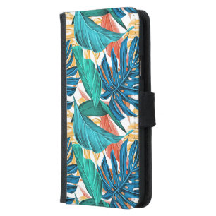 Colorful tropical leaves, exotic pattern design, samsung galaxy s5 wallet case