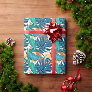 Colorful tropical leaves, exotic pattern design, wrapping paper