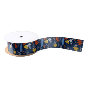 Colorful Tropical Leaves & Flowers Satin Ribbon