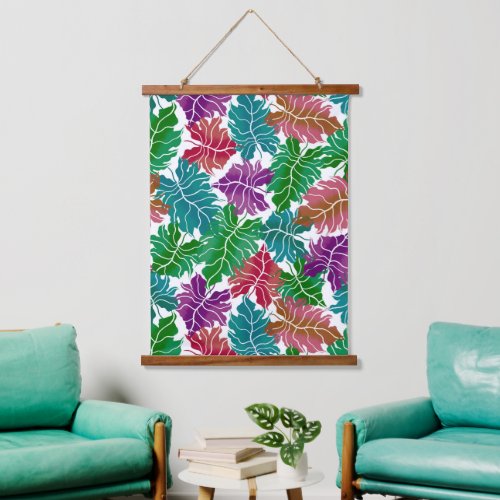 Colorful tropical leaves hanging tapestry
