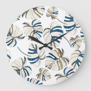 Colorful tropical leaves, modern pattern. large clock
