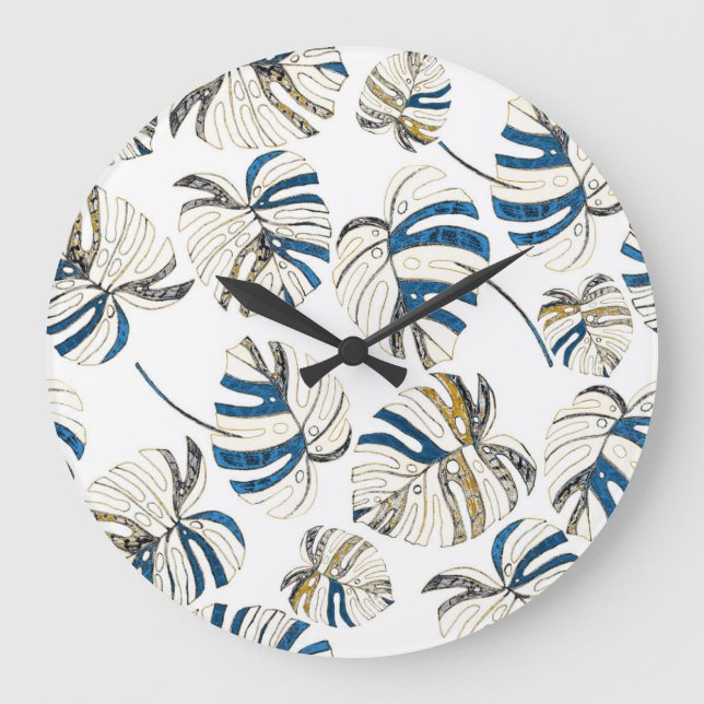 Colorful tropical leaves, modern pattern. large clock (Front)