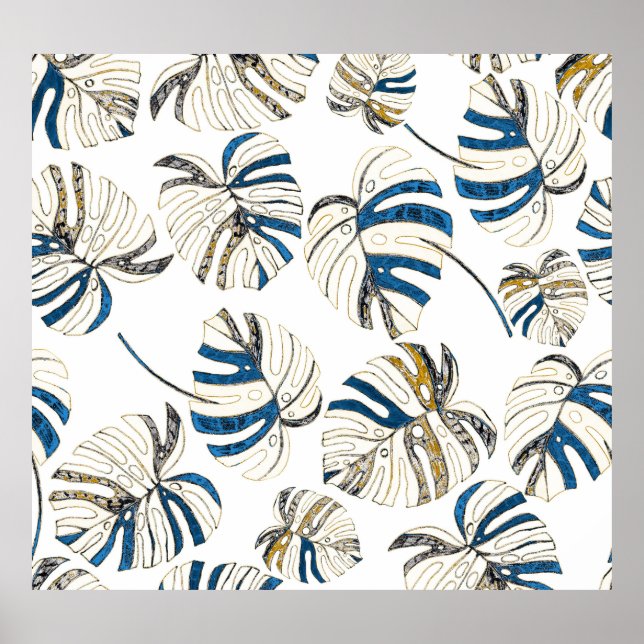 Colorful tropical leaves, modern pattern. poster (Front)