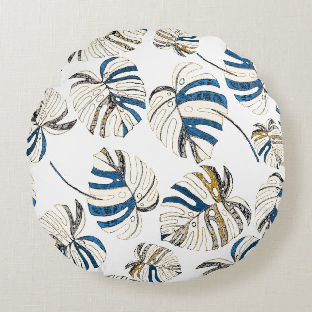 Colorful tropical leaves, modern pattern. round pillow (Front)