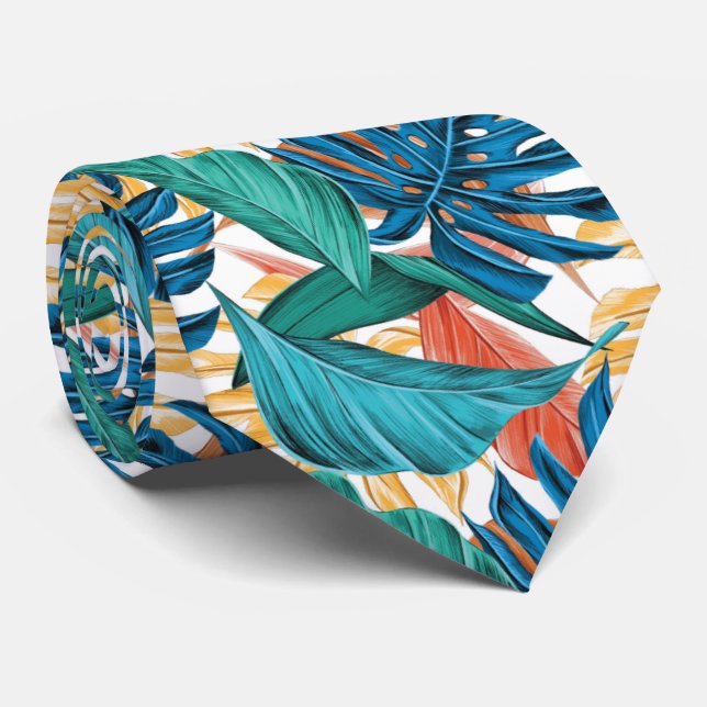 Colorful Tropical leaves Neck Tie (Rolled)
