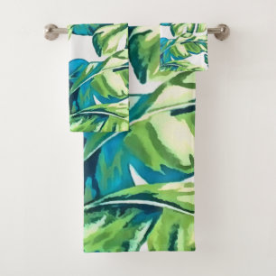 Colorful Tropical Leaves Of Banana and Monstera Bath Towel Set