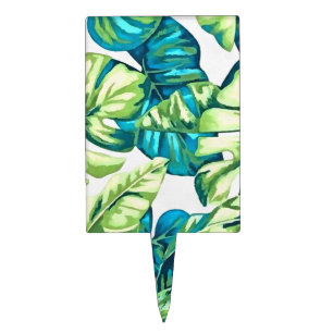 Colorful Tropical Leaves Of Banana and Monstera Cake Topper