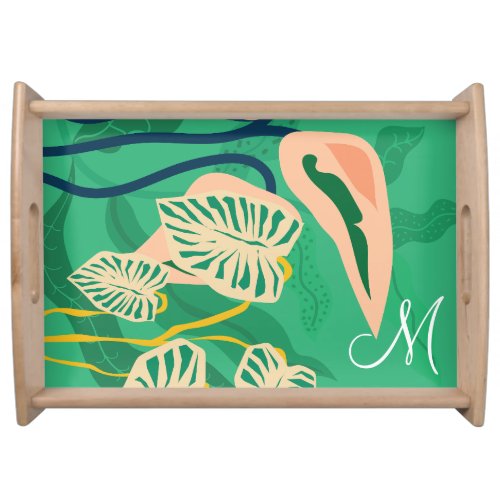 Colorful Tropical Leaves on Green Serving Tray