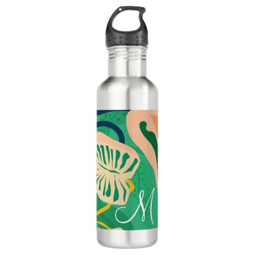 Colorful Tropical Leaves on Green Stainless Steel Water Bottle