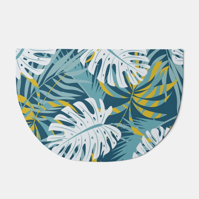 Colorful tropical leaves, original abstract patter doormat (Front)