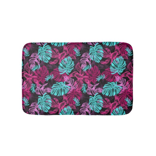 Colorful Tropical Leaves Pattern Bath Mat (Front)