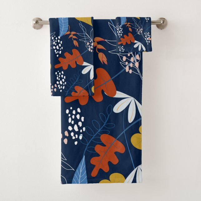 Colorful tropical leaves pattern bath towel set (Insitu)