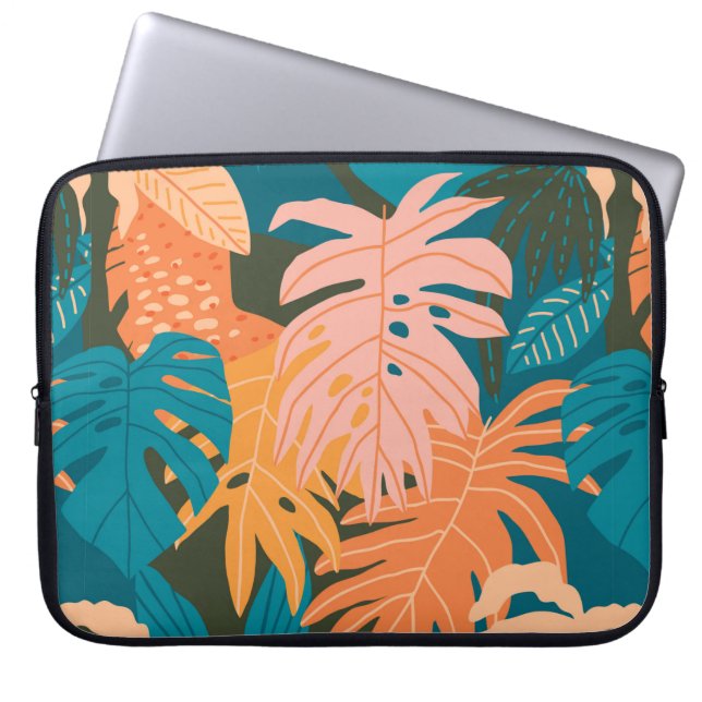 Colorful tropical leaves pattern laptop sleeve (Front)
